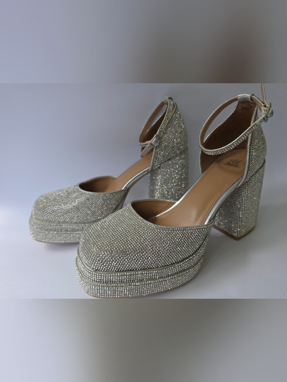 wild fable Silver Rhinestone Platform Block Heels - Picture 2 of 9